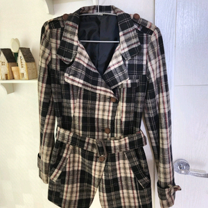 여성 체크롱쟈켓코트