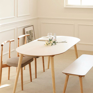 체나레 밀카 HPM 멜라민 라미네이트 화이트 타원형 라운드 카페 식탁 테이블 내추럴 1600 새것수준