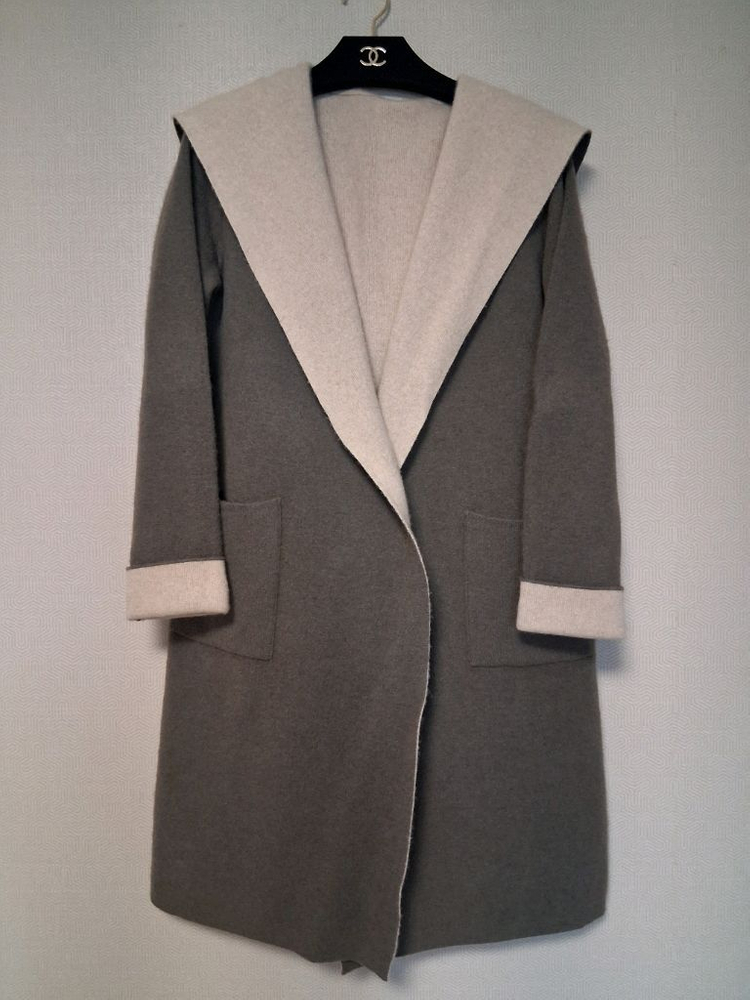 캐시미어 100% 양면 후드 롱 가디건 이미지