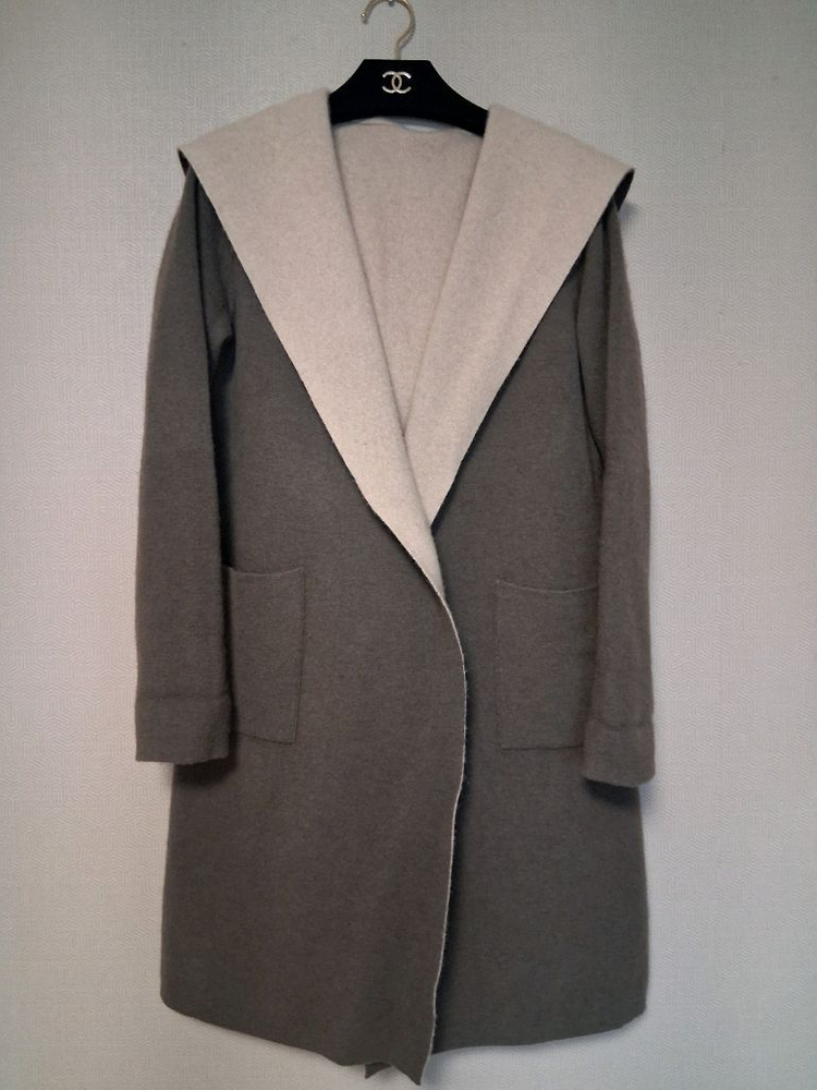 캐시미어 100% 양면 후드 롱 가디건 이미지