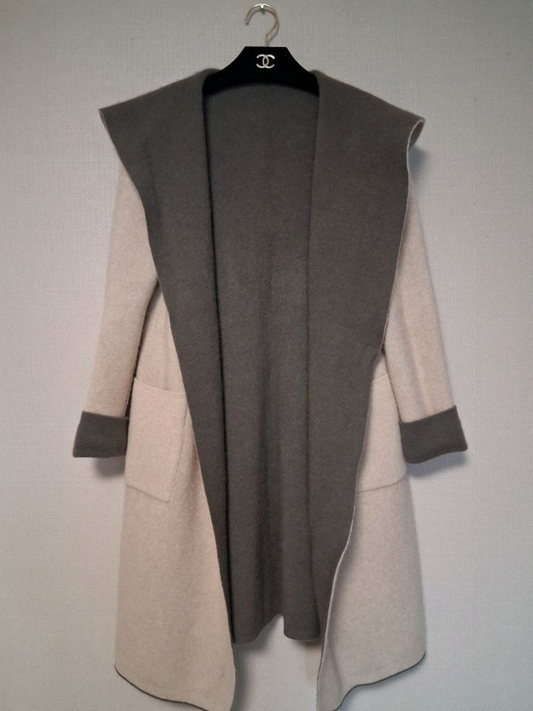 캐시미어 100% 양면 후드 롱 가디건 이미지