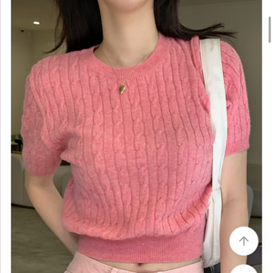 케이블 꽈배기 니트 반팔 핑크