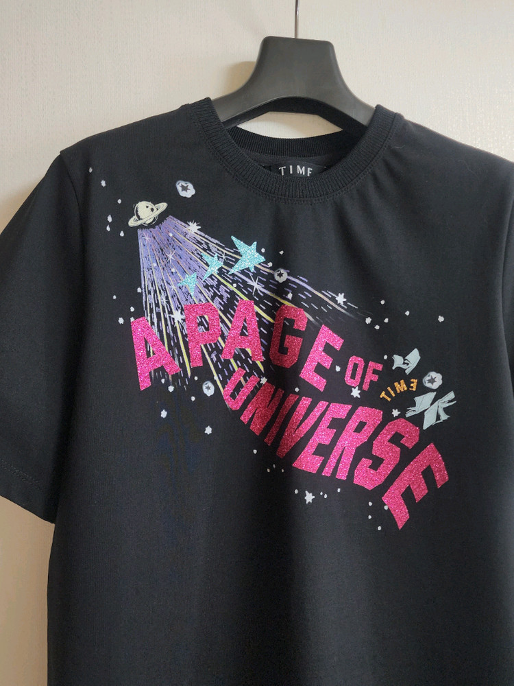 타임 글리터 레터링 프린팅 반팔 티셔츠 새상품급(한섬 마인 오브제 랑방컬렉션 시스템--1