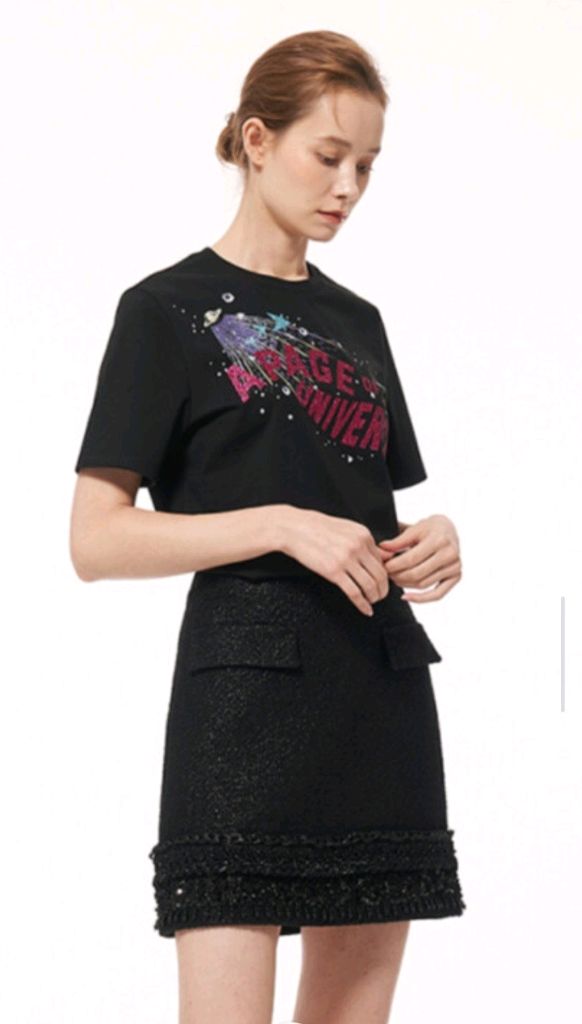 타임 글리터 레터링 프린팅 반팔 티셔츠 새상품급(한섬 마인 오브제 랑방컬렉션 시스템--5