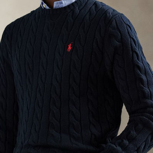 폴로 랄프로렌 케이블 니트 코튼 스웨터 헌터 네이비 XL 신품 꽈배기