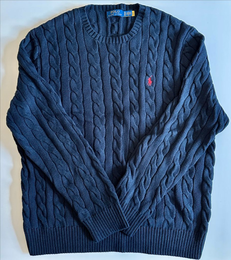 폴로 랄프로렌 케이블 니트 코튼 스웨터 헌터 네이비 XL 신품 꽈배기 이미지