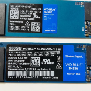 WD Blue SN570 500GB, SN550 250G NVMe SSD 각각 70,000원, 30,000원 팝니다