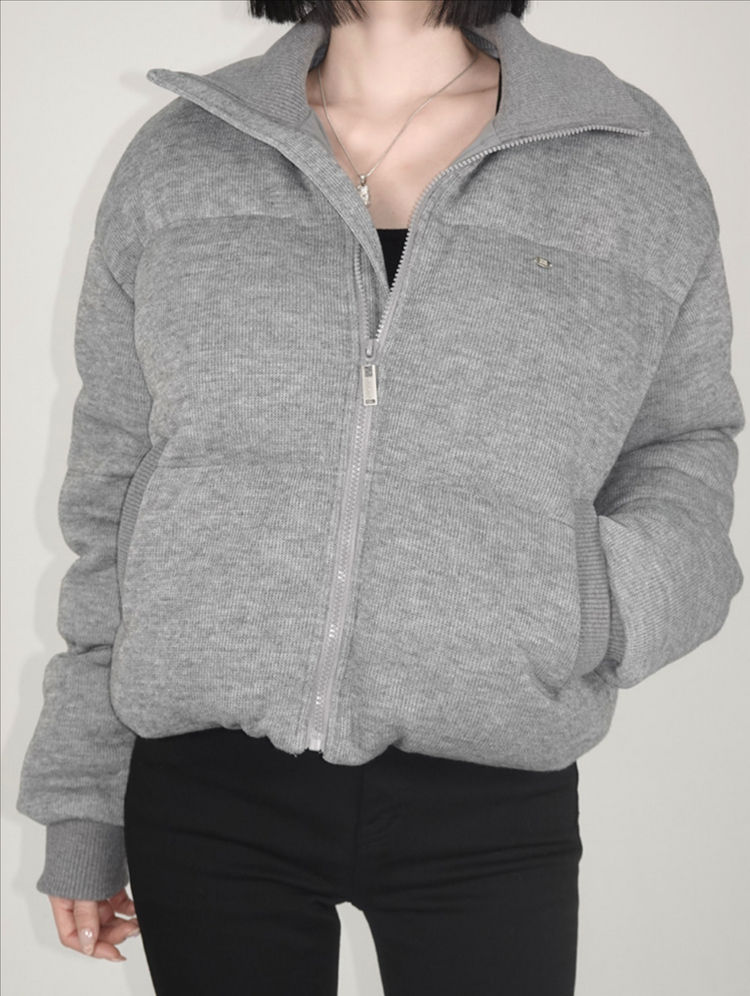 페일제이드 니트 푸퍼 자켓 패딩 그레이--2