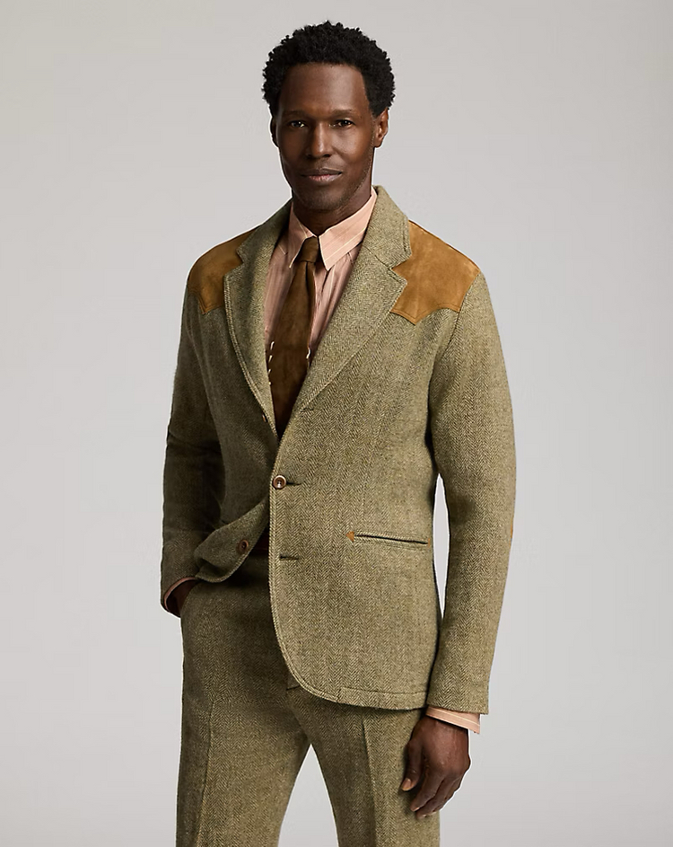 RRL 26SS 언컨스트럭티드 스웨이드 헤링본 웨스턴 블레이저 M 신품--1