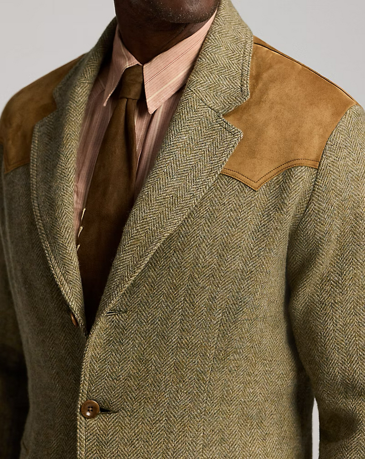 RRL 26SS 언컨스트럭티드 스웨이드 헤링본 웨스턴 블레이저 M 신품--2