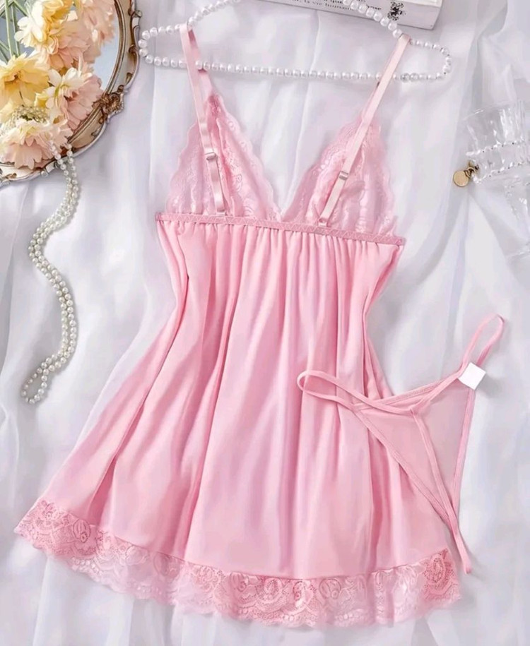 예쁜핑크색 레이스 슬립.새상품--1