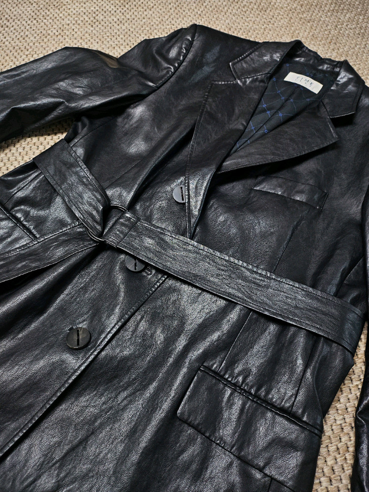 TIME 블랙 가죽 자켓 페이크 레더(Fake Leather)--7