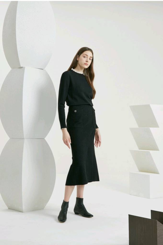 타임 울 블랜드 슬릿 스커트 64 블랙 새상품(정가:525 이미지