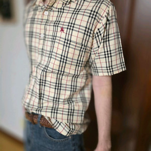 버버리 런던 남성 체크 반팔 셔츠 L