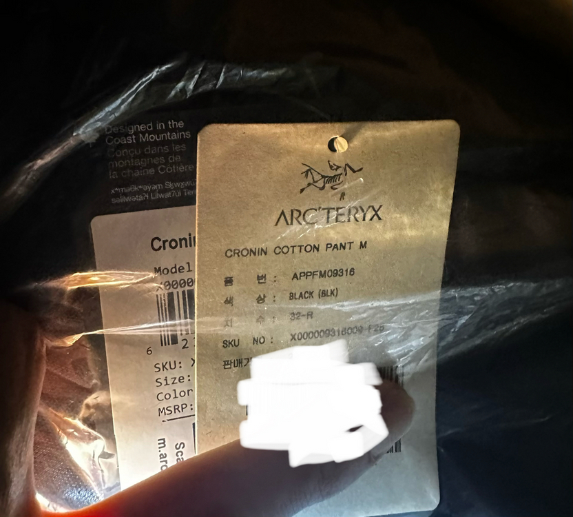 아크테릭스 크로닌 코튼팬츠 블랙 32R 미개봉--2