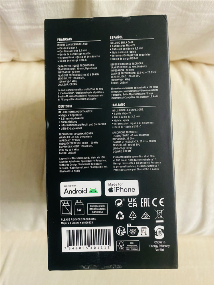 (미개봉 새상품) 마샬 메이저5 블루투스 헤드폰 크림색 정품--9