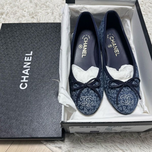 샤넬 플랫 발레리나 슈즈 데님 35