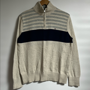 공용 타미힐피거 스트라이프 반집업 니트 스웨터 M