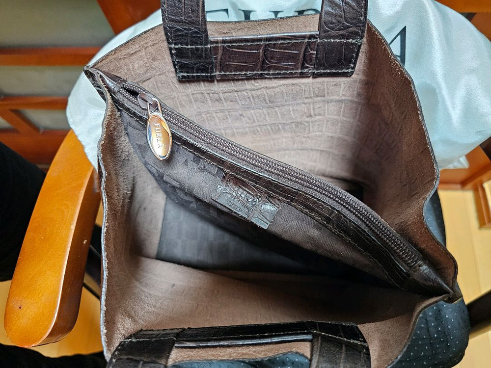 [정품/희귀] 빈티지 훌라(FURLA) 크로코 엠보 레더 토트백 (더스트백 포함) 이미지