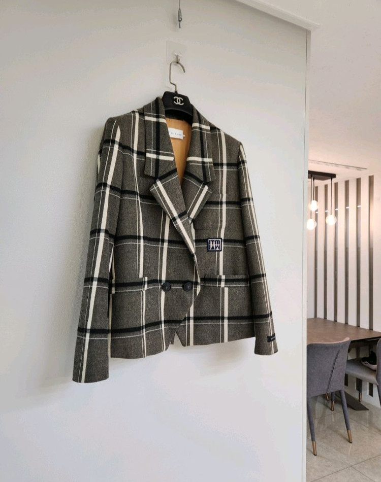 잇미샤 백버튼 체크자켓 55사이즈--6