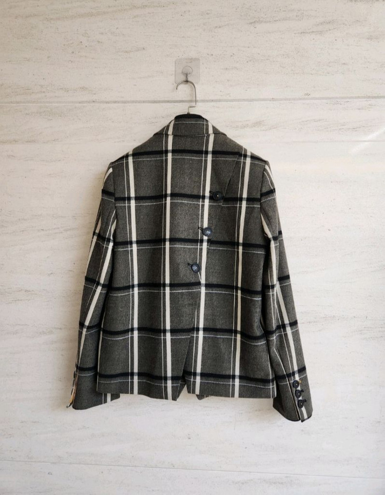 잇미샤 백버튼 체크자켓 55사이즈--7