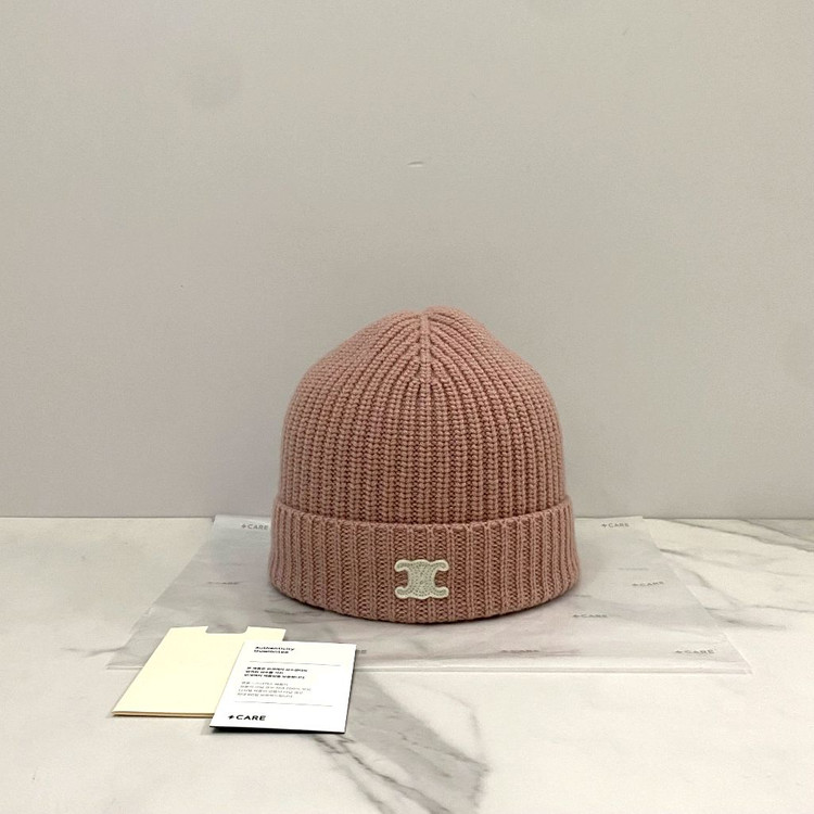 거의새것 셀린느 트리오페 로고 캐시미어 비니 핑크--1