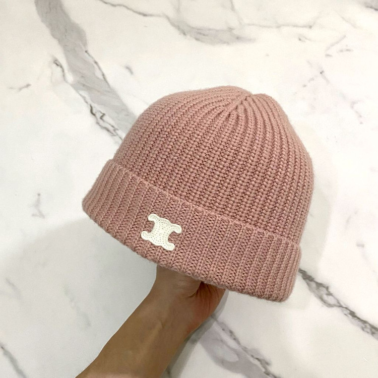 거의새것 셀린느 트리오페 로고 캐시미어 비니 핑크--2