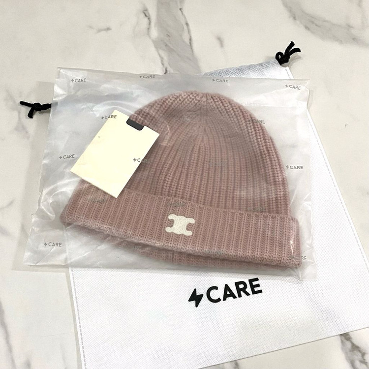 거의새것 셀린느 트리오페 로고 캐시미어 비니 핑크--5