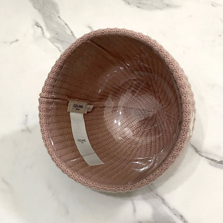 거의새것 셀린느 트리오페 로고 캐시미어 비니 핑크--7