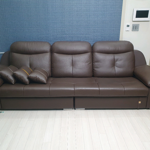 동서가구 3인용 브라운 소가죽 소파