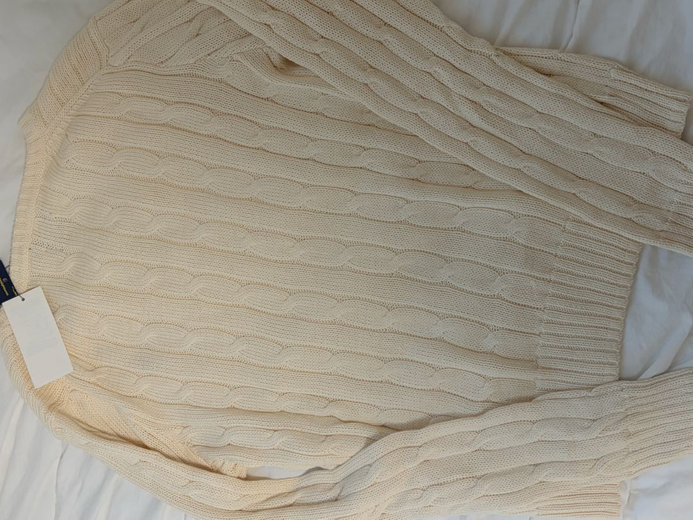 새상품 폴로 랄프로렌 케이블 니트 브이넥 스웨터 크림 L 이미지