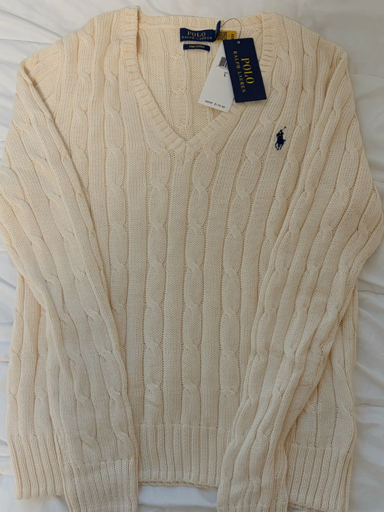 새상품 폴로 랄프로렌 케이블 니트 브이넥 스웨터 크림 L 이미지