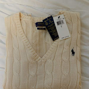 새상품 폴로 랄프로렌 케이블 니트 브이넥 스웨터 크림 L 이미지