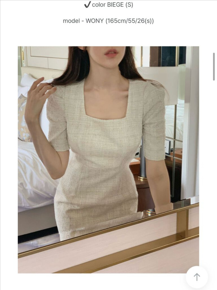 (새상품)프롬데이원 캐서린 스퀘어 하객룩 트위드원피스 베이지 S--2