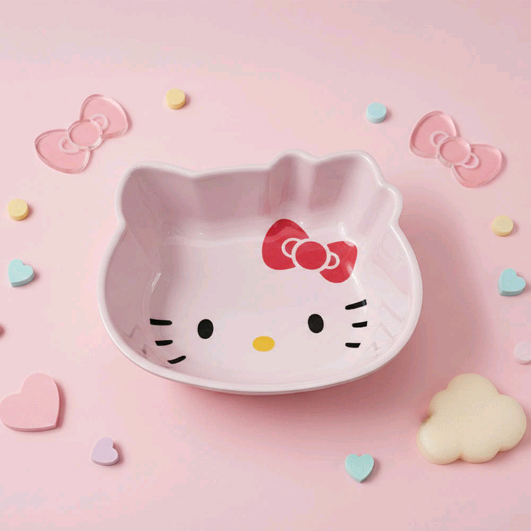 헬로키티 핑크 멜라민 입체 그릇 새제품--1