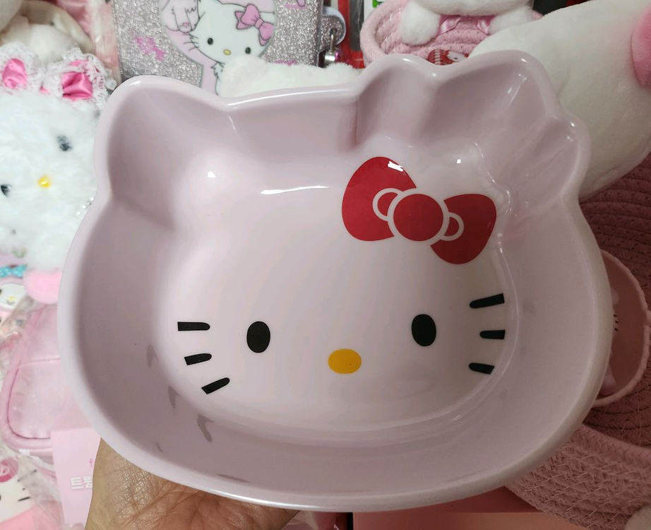 헬로키티 핑크 멜라민 입체 그릇 새제품--2