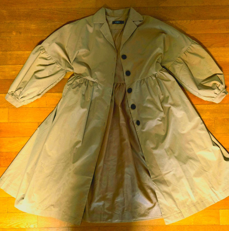 봄 트렌치 원피스 코트 / 카키 퍼프소매 벨트코트 이미지