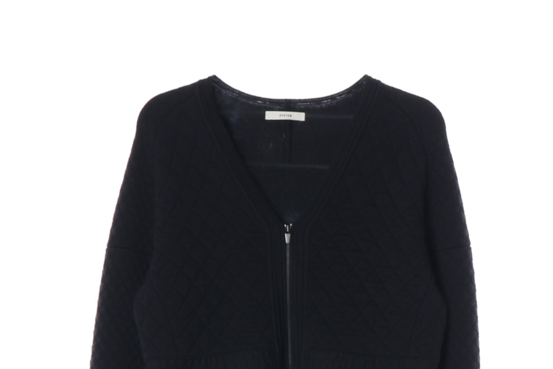 시스템 울95% 블랙 퀼팅 브이넥 집업 니트 가디건 S 이미지