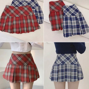 체크 플리츠 스커트 (레드/블루) 스쿨룩