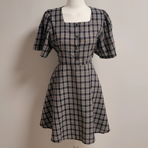 [무료배송/새상품] 허리끈 체크 미니 원피스 네이비 Free