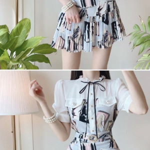 패턴 플리츠 실크 미니스커트