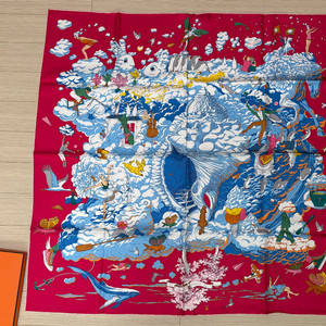 정품 에르메스 구름 까레 핑크