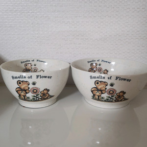 빈티지 플라워 베어 도자기 식기 2개 세트 고전 그릇