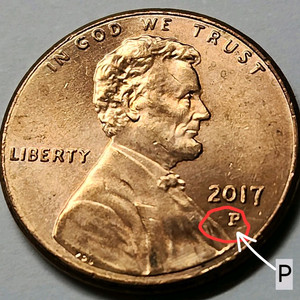 P 마크 단 1회 발행 희귀 동전 미국주화 링컨 방패 페니 2017 P 이미지