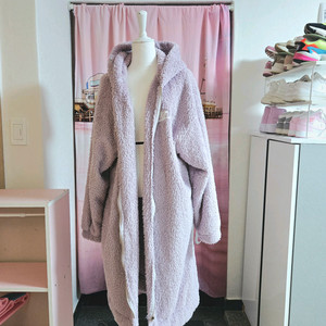 연보라 후리스 롱 후디