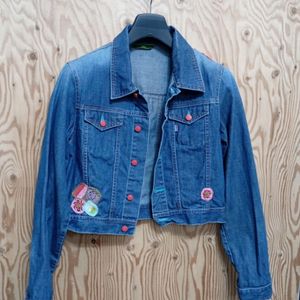 오일릴리 자수 페치 빈티지 데님 크롭 쟈켓