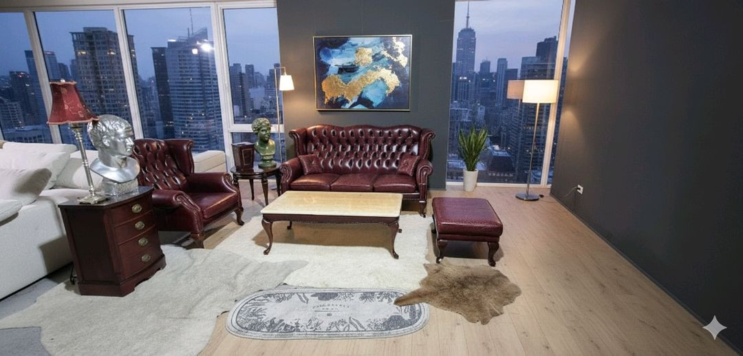 수입 체스터필드 이태리 전체 천연가죽 3+1인 소파+오토만 이미지