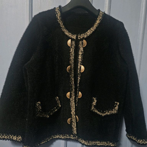 블랙 금장 버튼 트위드 퍼 자켓 이미지