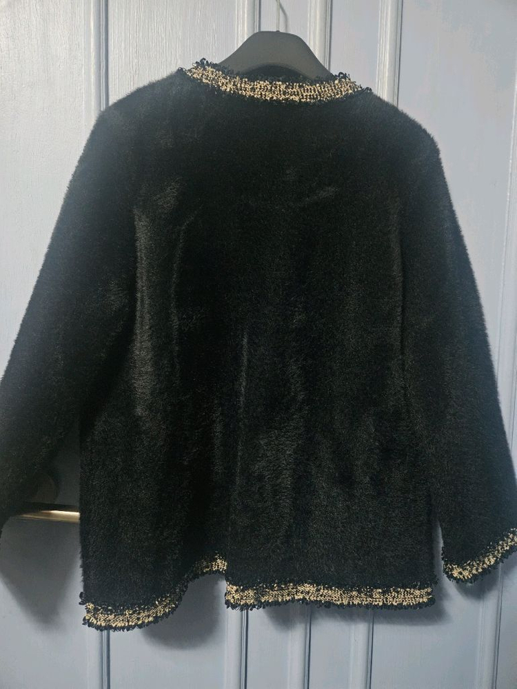 블랙 금장 버튼 트위드 퍼 자켓 이미지