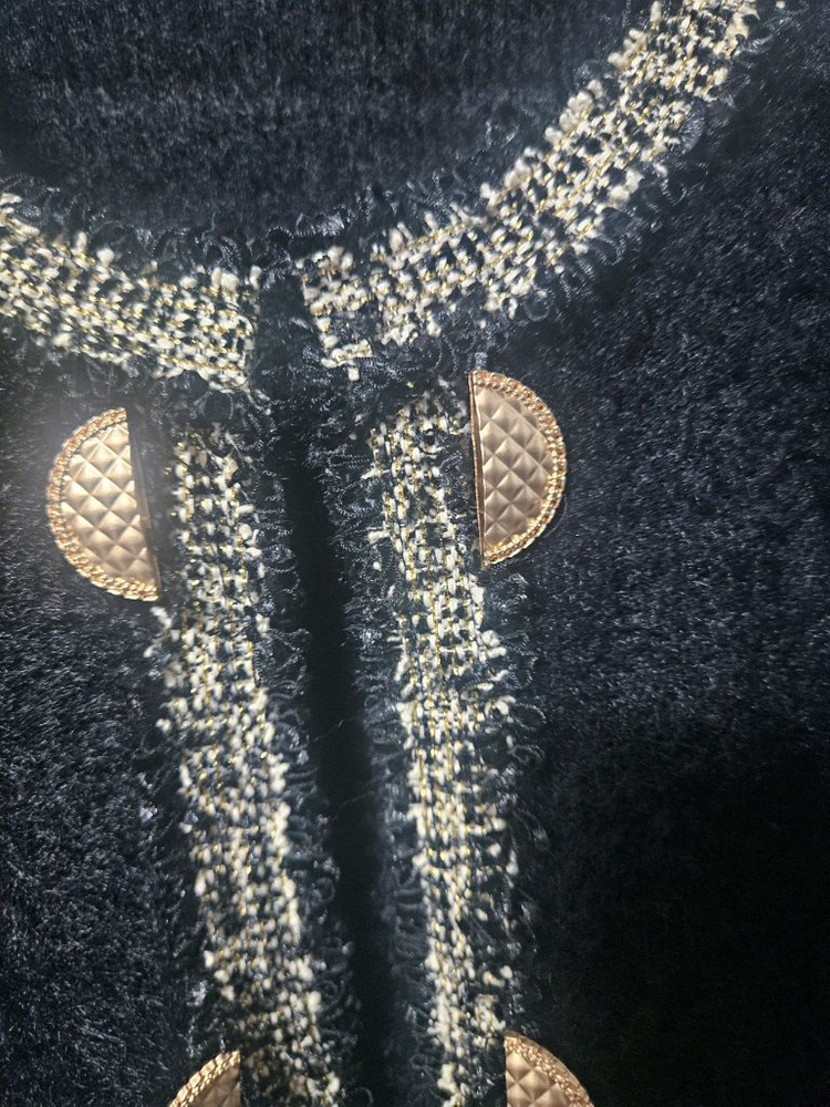 블랙 금장 버튼 트위드 퍼 자켓 이미지